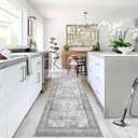 GAOMON Washable Rug 2x6 Vintage Floral Print Rug Oriental Entryway Runner Rug Boho Tribal Area Rug Soft Hallway Accent Carpet Bedroom Rugs Soft Aesthetic Non Slip Rug for Kitchen Laundry Bedside Grey