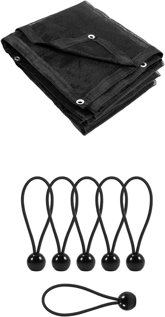LOVE STORY 10x12FT Shade Cloth Mesh Tarp (Black) + 30 PCs 6inch Ball Bungee Cords