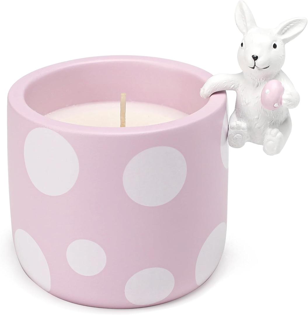 Easter Candles - Cherry Blossom Scented, Purple Polka Dot Candle with Cute Bunny, Easter Gifts for Kids Women Girls, Spring Home Decor