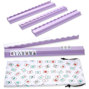 4PCS Mahjong Racks with Pushers, Purple Wooden American Mahjong Tile Pushers and Racks Set of 4, with White Printed Mahjong Racks Drawstring Bag, Mahjong Accessories (19.68 Inches), 19.68" L x 2.55" W x 1.06" H