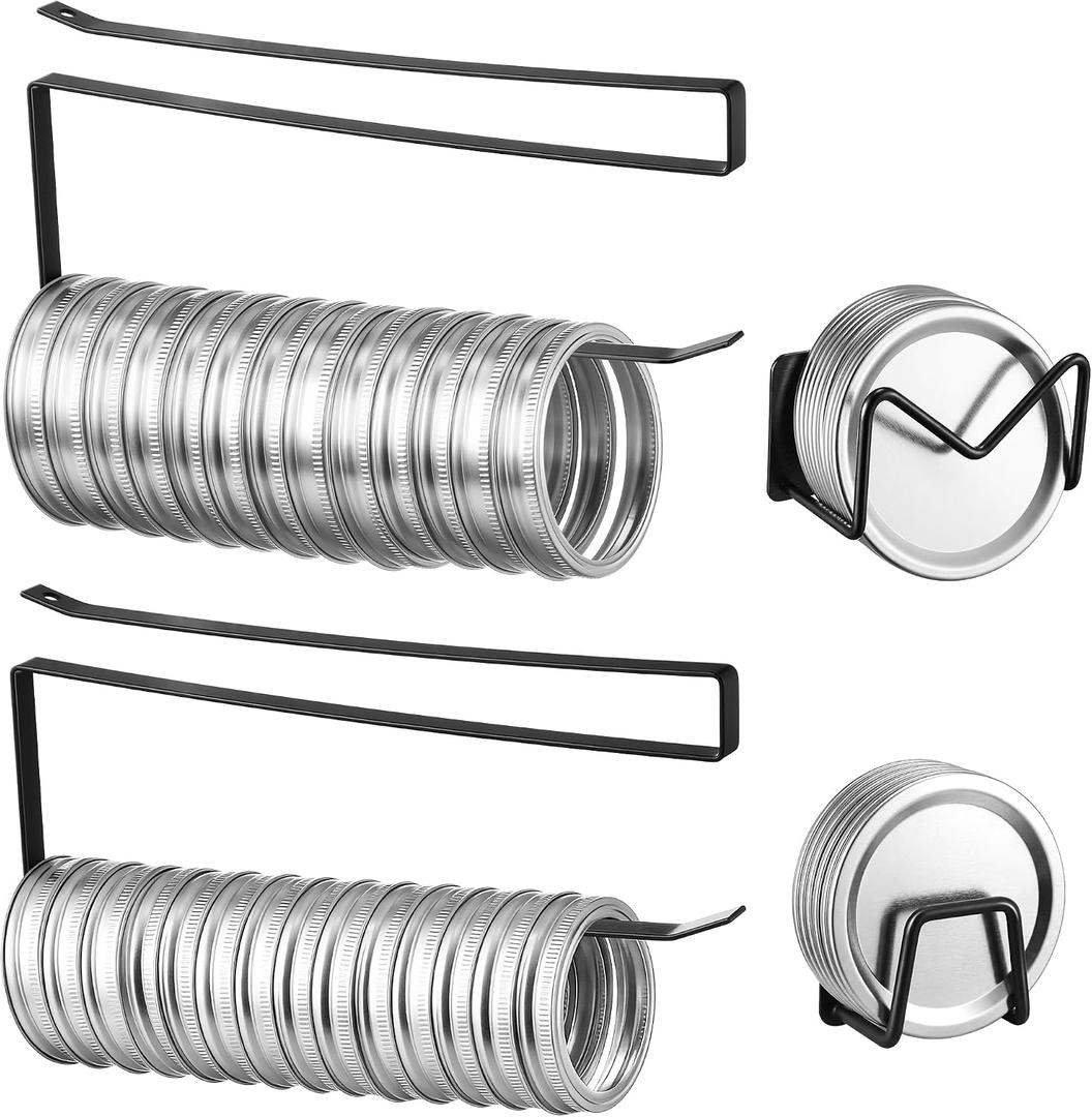 Dreyoo 4 Pack Mason Jar Lid Organizer, Canning Jar Lids Holder (2) & Canning Rings Holder (2), Suitable for Regular and Wide Mouth Space Saving Tumbler Organizer for Easy Cleaning and Drainage(Black)