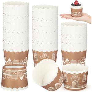 Meanplan 100 Pcs Christmas Paper Baking Cup Gingerbread House Muffin Cups Cupcake Wrappers Muffins Liners for Xmas Holiday Birthday Party Candy Cake Make Snack Christmas Decorations Supplies