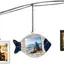 Picture Frame for Real Fishing Rod Decoration,Four 4"X4" Wooden Fishing Pole Wall Decor to Fisherman,Father,Lover Presents of Men Show with Their Hunting and Fisher Lake Life Decor