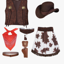 Cowgirl Costume for Girls 6pcs Set Kids Dress Up Birthday Halloween Party Cosplay, size 6-7 years