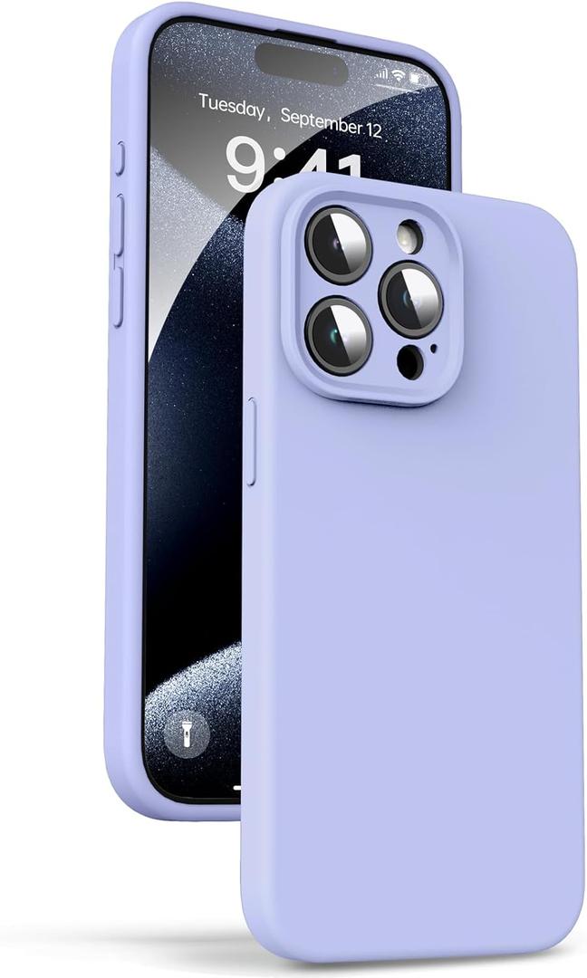 Supdeal Liquid Silicone Case for iPhone 15 Pro Max - [Camera All-Round Protection] [Soft Microfiber Lining Anti-Scratch] 4 Layer Full Covered Shockproof Gel Rubber Phone Case Cover, 6.7", Purple