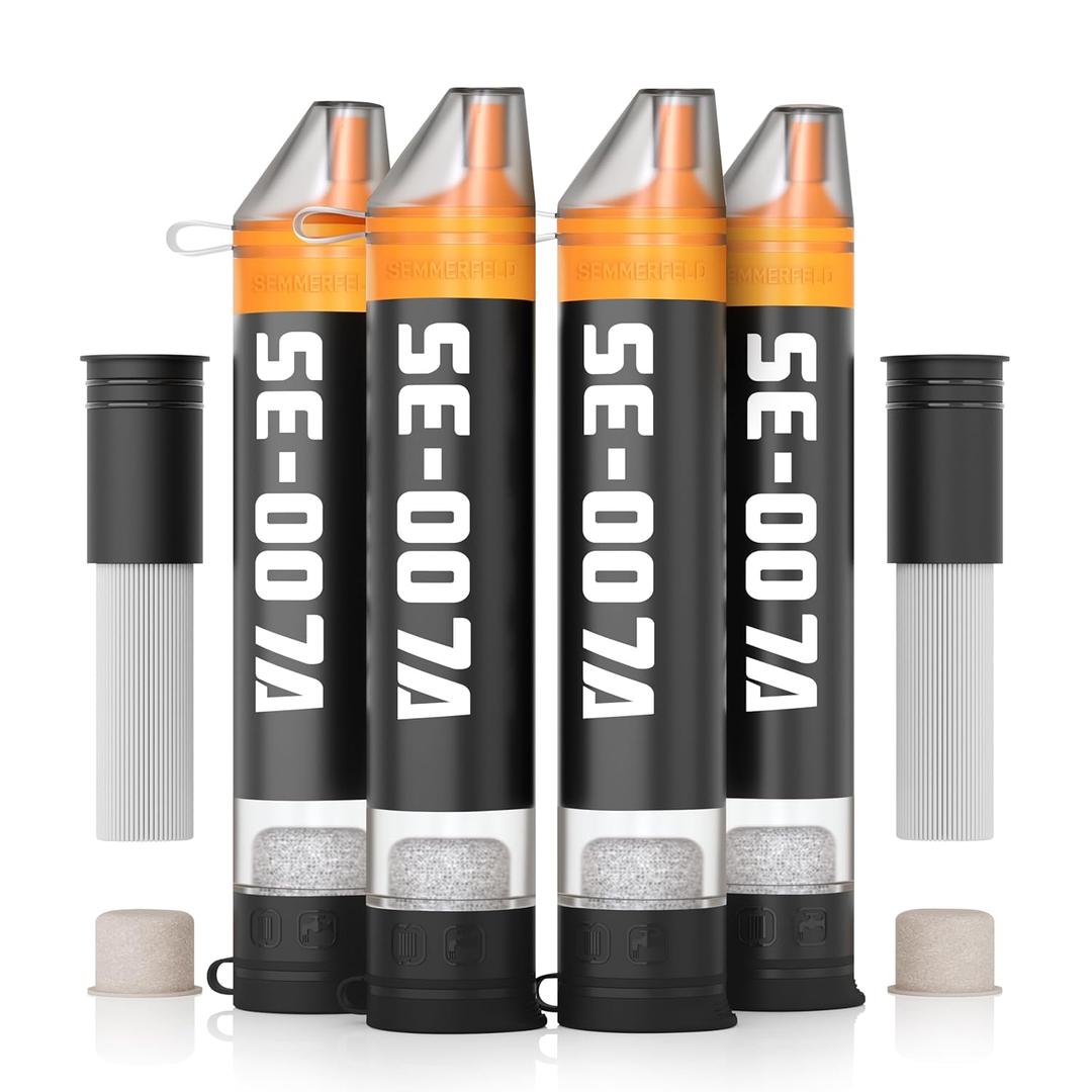 Personal Straw Water Filter to purify Water, Emergency Water Straws Portable Gear for Hiking, Camping, Travel, Fishing, Outing and Emergency Preparedness 4 Water Filters + 2 Filter Cartridges