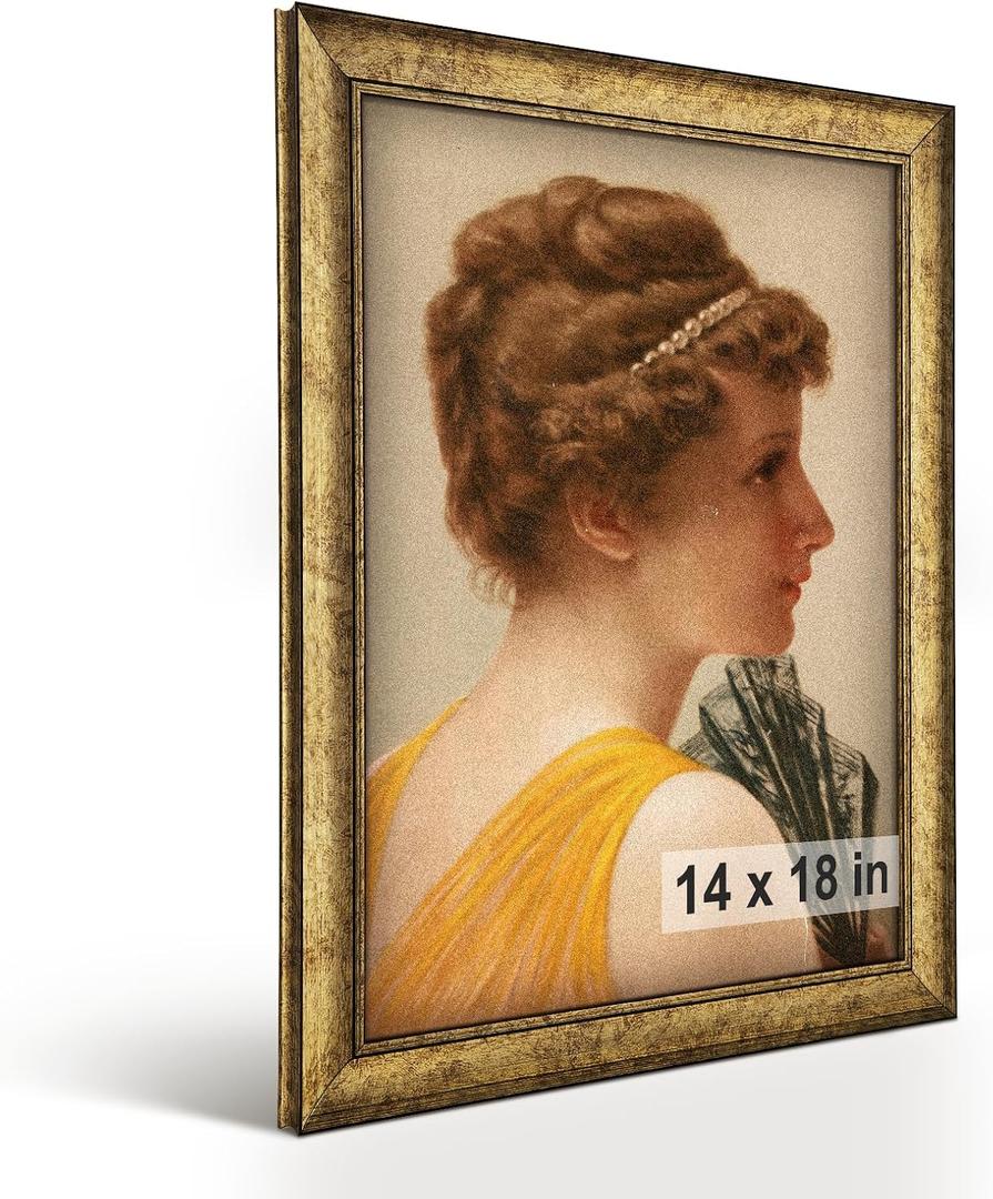 HLiWEGNS Antique Gold 14x18 Frame Poster Frame with Aged Gold Finish Picture Frame for 14 x 18 Artwork, Canvas Prints, Puzzles, and Wall Decor
