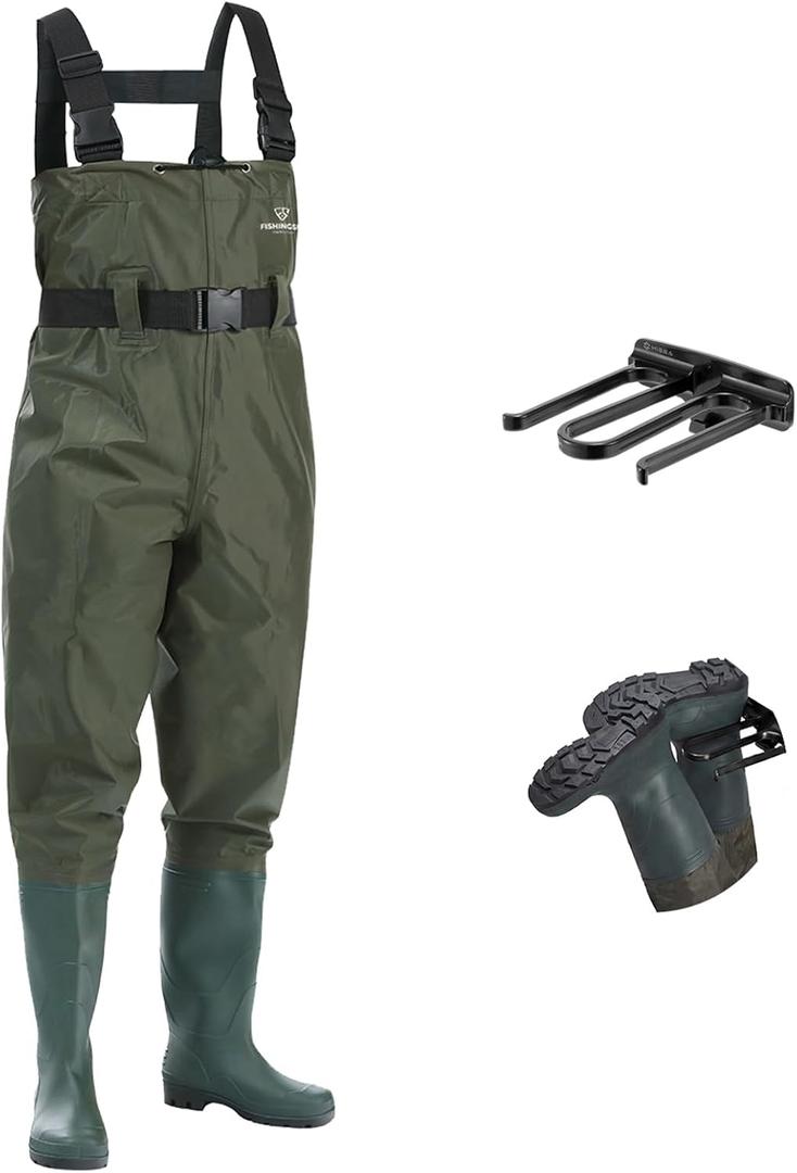 Fishing Waders for Men, 2-Ply Nylon/PVC Waterproof Women Chest Wader with Boots, Bootfoot Hunting Waders (Green)
