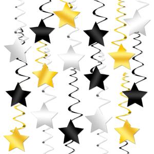 KatchOn, Black Gold and Silver Star Hanging Swirls- Pack of 30, No DIY | Hanging Star Swirls Decorations | New Years Decorations 2026 | New Years Eve Party Supplies 2026 | Happy New Year 2026