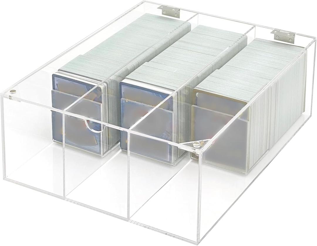 Acrylic Card Display Case, 3 Compartment Clear Visible Trading Card Box Fits for Sports Cards, Game Cards