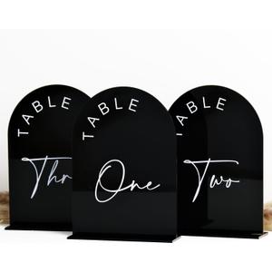 Black Arch Wedding Table Numbers with Stands 1-30, 5x7 Inch Black Acrylic Arch Sign with Holder, Arched Acrylic Table Numbers for Wedding Reception (1-30, 5"x7")