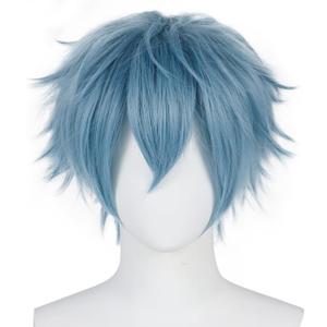 BESTBEL+Hair Cap Short Ligth Blue Messy Wig for Men Short Messy Wig Blue Synthetic Anime Hero Hair for Halloween Cosplay Mens Cosplay Outfit for Costume Party