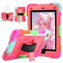 for iPad 6th Generation/iPad 5th Gen/iPad Air 2/iPad Pro 9.7" Case with Cute Key Chain, Rugged Protective Case with Rotating Stand & Shoulder Hand Strap for iPad 6th/5th/ Air 2 (Rainbow Rose)
