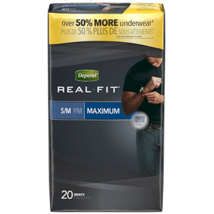 Depend Real Fit Incontinence Briefs for Men, Maximum Absorbency, S/M, Grey (28 Count)