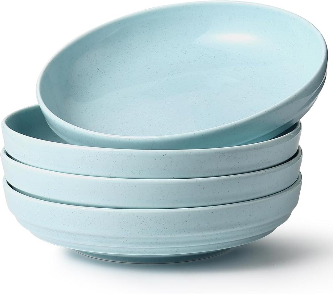 HAPPY KIT Stoneware 9'' Pasta Bowls 42oz Set of 4, Ocean Current Blue