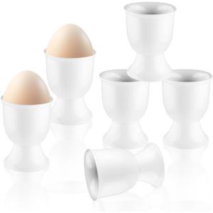 6 Pcs Ceramic Egg Cups Porcelain Egg Stand Holders for Soft Boiled Eggs Breakfast Party Dinning - White