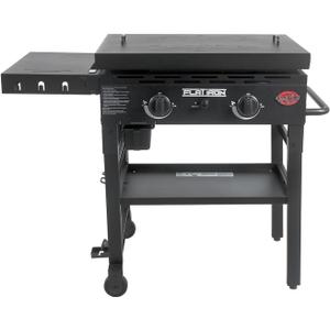 Char-Griller Flat Iron 2-Burner Propane Gas Flat-Top Griddle with Steel Griddle Top, Wind Guards and Removable Lid, 520 Cooking Square Inches in Black, Model 8128