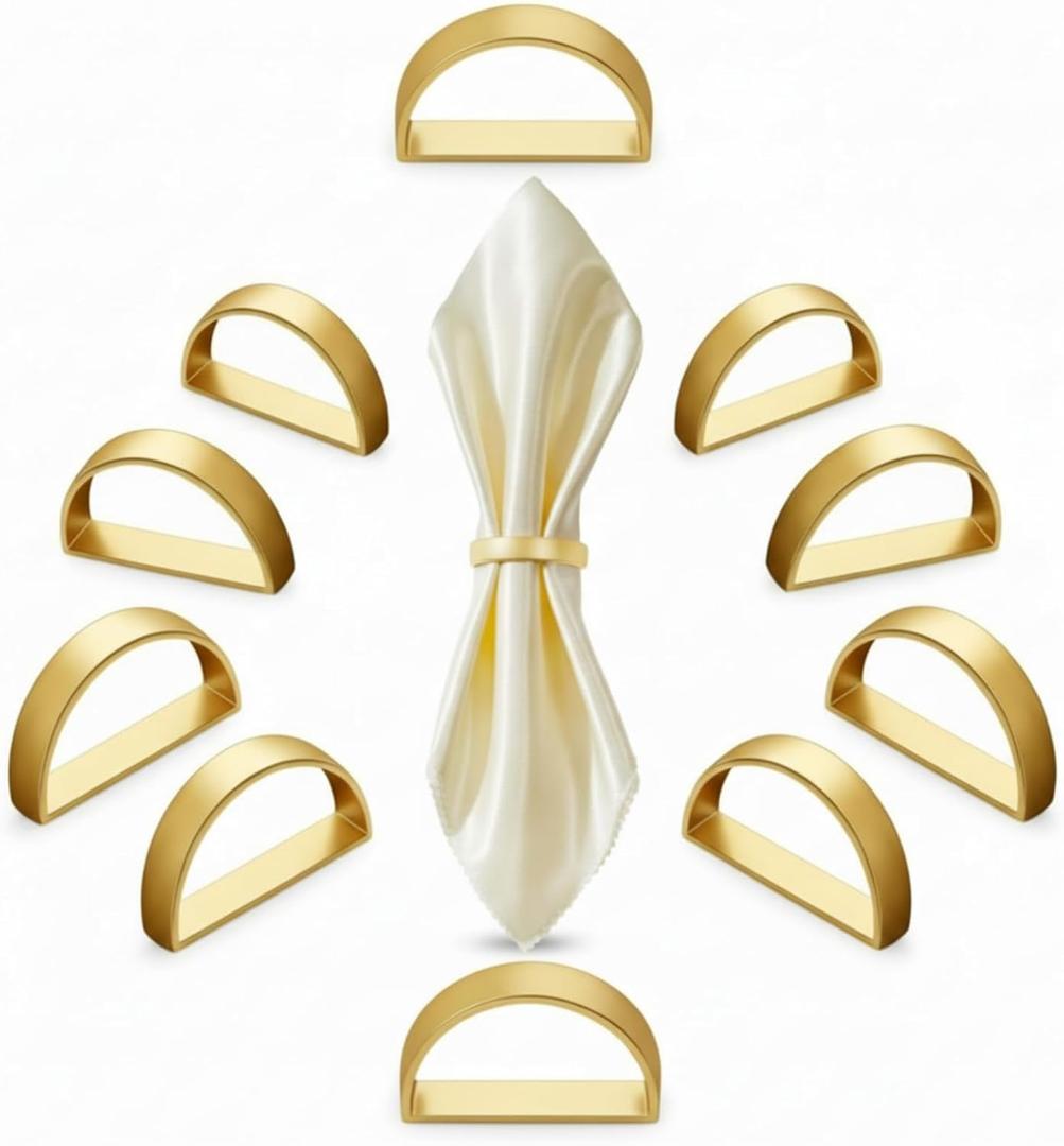 20 Pcs Stainless Steel Napkin Rings Spring Metal Napkin Ring Holders Modern Serviette Buckles Metallic Adornment for Table Kitchen Dinner Party Wedding (Matte Gold Semicircle)