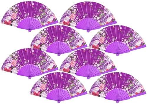 QIRMIZI 11 PCs Handheld Folding Fans Hand Floral Fan – Perfect for Church,Tea Party, Weddings, Props, Cosplay, Dance, Decoration, Performance and Gifts, Purple