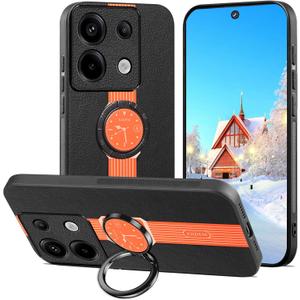 for Xiaomi Redmi Note 13 Pro Case Leather with Ring Holder Black, Rugged Xiaomi Redmi Note 13 Pro 5g Phone Case Shockproof with Kickstand Slim Cover Anti-Slip (Orange 2)