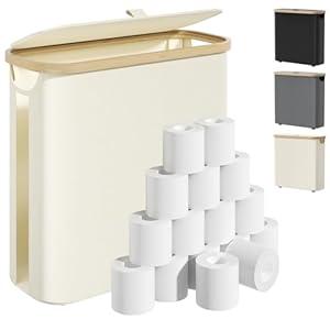 Toilet Paper Storage Basket with Lid and Handle, Foldable Toilet Paper Basket Organizer for Bathroom, Large Capacity Toilet Paper Holder with Storage for 12 Mega or 16 Regular Rolls, Beige (35L)