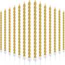 30 Pieces Birthday Candles Spiral Cake Candles Metallic Cupcake Candles Long Thin Cake Candles in Holders for Birthday Wedding Party Cake Decorations (Gold)