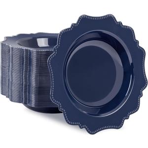 COLOSUS Navy Blue Plastic Party Bowls (60 Pack) 12 Oz Disposable Soup/Salad Bowl, Fancy Shatterproof Dinnerware for Catering, Holidays, Weddings, and Everyday Use