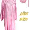 MyGradDay Unisex Adult Shiny Graduation cap and gown Tassel 2025 and 2026 Year Charm Package (Pink, M)