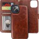 Bocasal Detachable Wallet Case for iPhone 14 RFID Blocking Card Slots Holder Premium PU Leather Magnetic Kickstand Shockproof Wrist Strap Removable Flip Protective Cover 5G 6.1 inch (Brown)