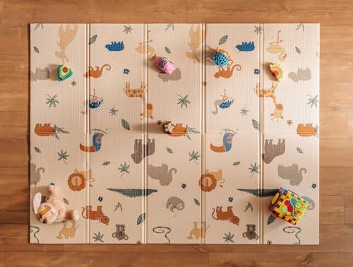 Nuby Reversible Baby Floor Mat, 77" x 58" - Foldable and Lightweight Baby Play Mat for Floor - Easy Storage and Travel - Safari