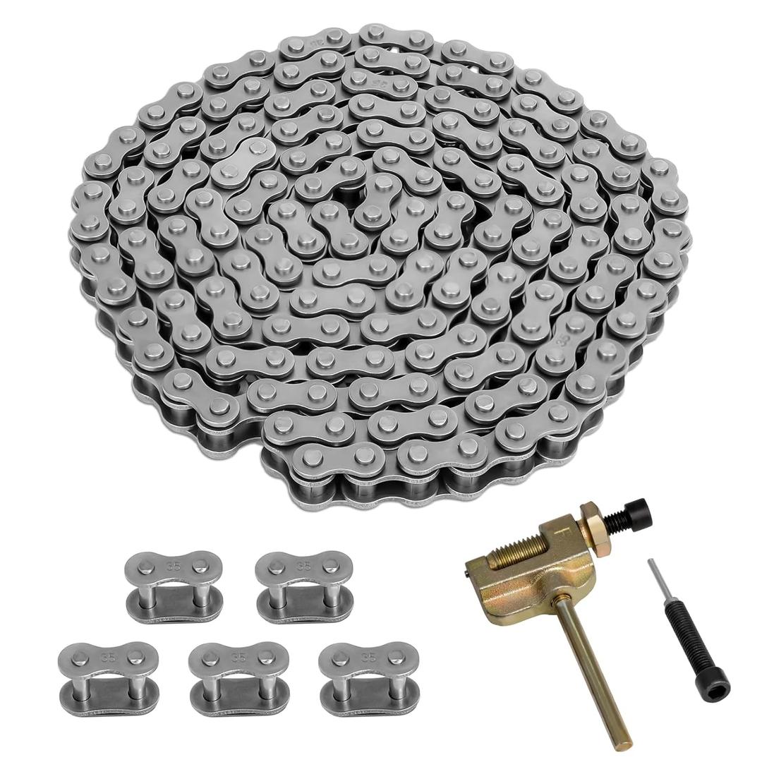 Belleone #35 Roller Chain, 5 Feet 35 Chain with 5 Master Links, Chain Breaker- Carbon Steel Chain for Mini Bike, Go Kart, Motorcycle, Scooter, Bicycle, Home and Industrial Machinery - 160 Links