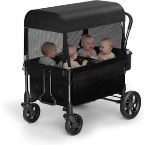 Fldofaves Wagon Stroller for Kids, 4-Seat Kid Wagon for Toddlers, Multi-Child Baby Wagon Stroller, Heavy-Duty Kids Wagon with Canopy, Large Foldable Toddler Stroller Wagon for Outdoor Travel