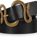 Women Leather Belt with Snake Buckle Fashion Women Belt for Jeans Pants Dresses (Fit Size 31"-35")