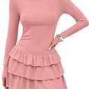 ZESICA Womens Long Sleeve Bodycon Mini Dress Ribbed Knit Crew Neck Ruffle Tiered Flowy Cocktail Party Dresses (Medium)