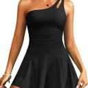 Yonique Modest One Piece Tummy Control Swimdress - Women One Shoulder Skirted Bathing Suit 2025 (Large, Black)