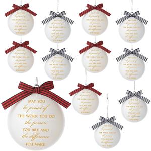 Syhood 12 Pcs Christmas Appreciation Gifts for Coworkers Employee White Christmas Balls Ornaments May You Be Proud of The Work You Do Xmas Tree Hanging Ornaments for Staff Nurse Teacher Office Decor