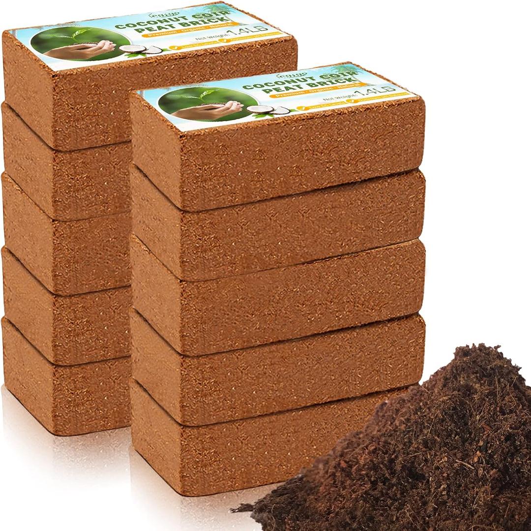Legigo Pack of 10 Organic Coco Coir Bricks- 100% Natural Compressed Coco Peat Brick Coconut Fiber Substrate with Low EC&pH Balance, Plant Soil Enhance Root Growth for Herbs, Flowers, House Plants (EXP 08/18/26)
