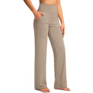 G Gradual Women's Yoga Pants Wide Leg wiht Pockets High Waist Stretch Loose Casual Lounge Sweatpants Petite/Regular/Tall (Beige, XL)