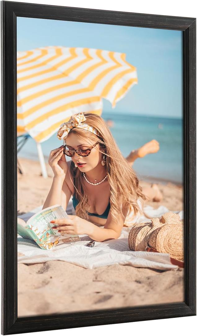 12x18 Wood Frame Black, Rustic Natural Wooden 18x12in Poster Picture Frame, Distressed 12 x 18inch Woodgrain Gallery Photo Frame with HD Plexiglass, Horizontal Vertical Wall Mounting Display 1pcs