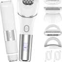 Zesuti Epilators Hair Removal for Women-2 in 1 Eletctric Razors for Women,Dual Head Bikini Trimmer for Pubic Hair/Lady Facial Razor,Cordless Epilator Body Shaver for Smooth Wet/Dry Shaving,Led Light (White 968)