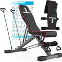 Adjustable Weight Bench, Exercise Workout Bench for Full Body Workout- Multi-Purpose Foldable Bench, Folding Dumbbells Bench with Resistance Band Set (black red)
