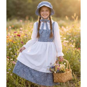 SIZGAROOT Colonial Costume Girls Pioneer Girl Costume Prairie Dress with Bonnet (White, M)