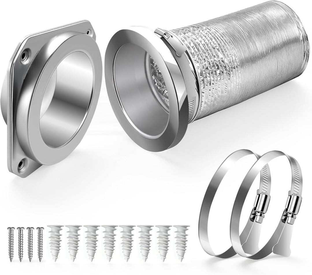 DVC-180 Magnetic Dryer Vent Connector Kit, Tight-Seal Dryer Vent Coupling Quick Connect, Includes 3.3ft 4" Flexible Aluminum Foil Duct & 2 Hand-Tighten Clamps, Space-Saving Clothes Dryer Parts