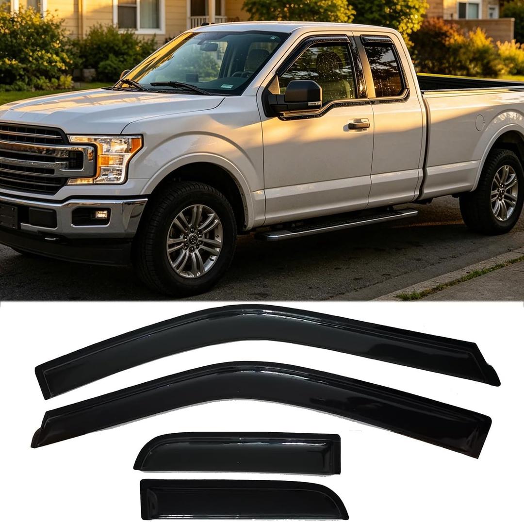 Window Visors Rain Guards Side Wind Deflectors for 2015-2025 Ford F150 Extended Cab/Super Cab,2017-2025 F250/350 SuperDuty Super Cab, Vent Guard Shade Sun 94974 4-Pieces Set