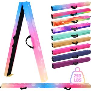 6FT/9FT Folding Balance Beam for Kids ages 3-15- Foldable Gymnastics Floor Beam,Anti-Slip ,Carrying Bag, Faux Suede Covered,EVA foam,Gymnastics Equipment for Kids Training At Home,School,Gym Center (Colorful Rainbow)