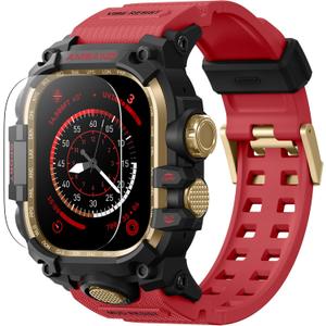 amBand Rugged Case with Band for Apple Watch Ultra 3/2/1 49mm, M3 Military Grade Shockproof Cover, Includes Screen Protector Kit, Tactical Band for Men - Compatible with iWatch Ultra, Red