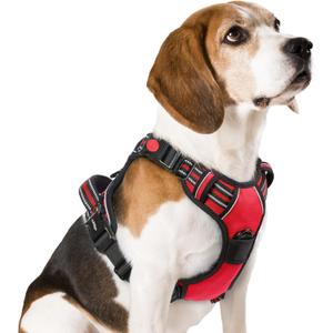 rabbitgoo Dog Harness Medium Sized, No Pull Pet Harness with 3 Buckles, Adjustable Soft Padded Vest with Control Handle, Walking Reflective Pet Vest for Medium Dogs, Red, M