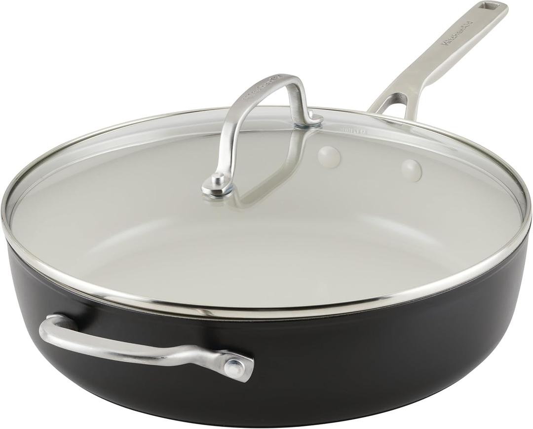 KitchenAid Hard Anodized Ceramic Nonstick Saute Pan with Lid, 5 Quart - Matte Black