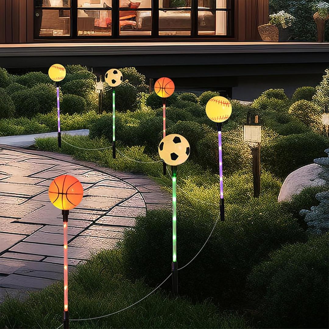 Solar Stake Lights, Outdoor Baseball Soccer Basketball Theme LED Lamp for Garden Yard Pathway Patio Walkway Landscape Festive Party Decor (Mix Balls)