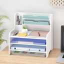 Bamboo Desk Organizer Mail Holder Countertop Letter Tray File Organizer for Desk Letter Sorter Paper File Storage for School Home Office Supplies (Large, White)